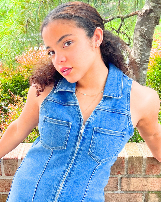 Sleeveless Collared Denim Dress