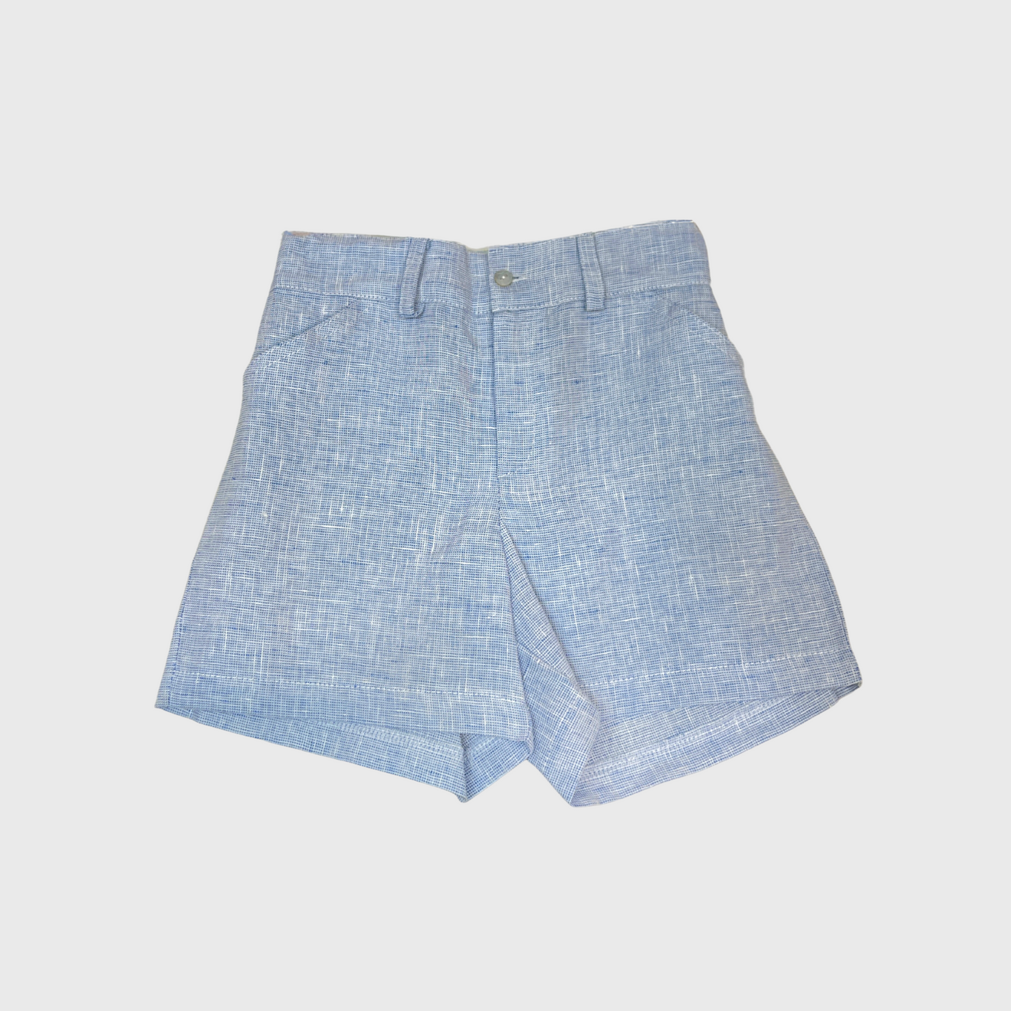 2pc Ivory/Blue Linen Tee w Shorts
