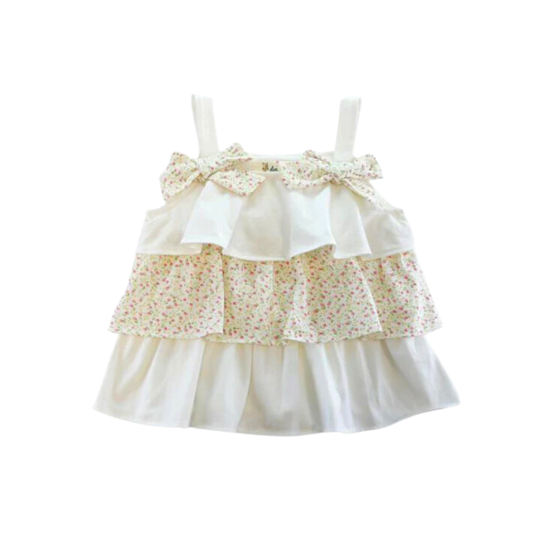 2pc Ruffled Floral Top w Bow Detail on Straps w pants