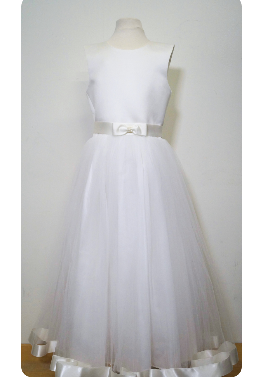 Communion Dress w Italian Satin w Bow 5 / White / 21139 Communion Dress w Italian Satin w Bow 5 / White / 21139