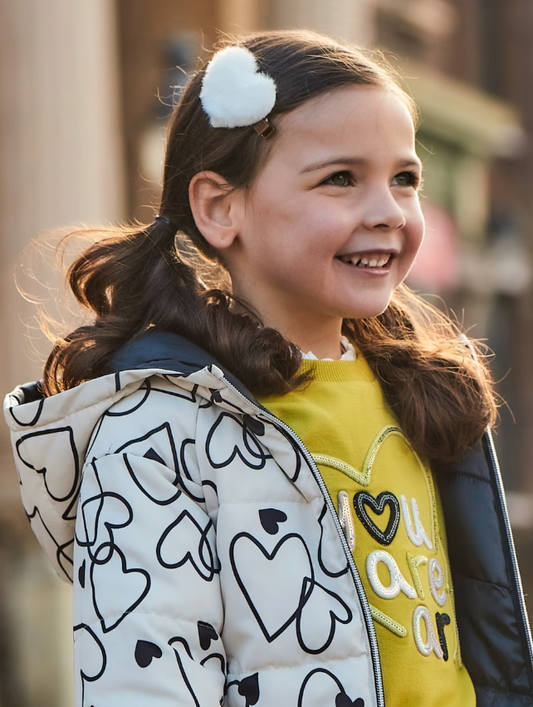 Reversible Black/Cream Scattered heart Hooded Coat