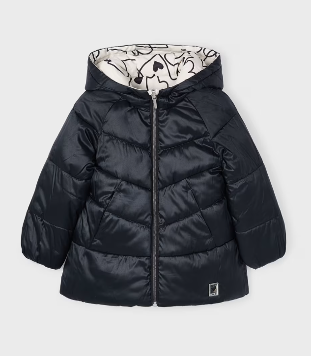 Reversible Black/Cream Scattered heart Hooded Coat