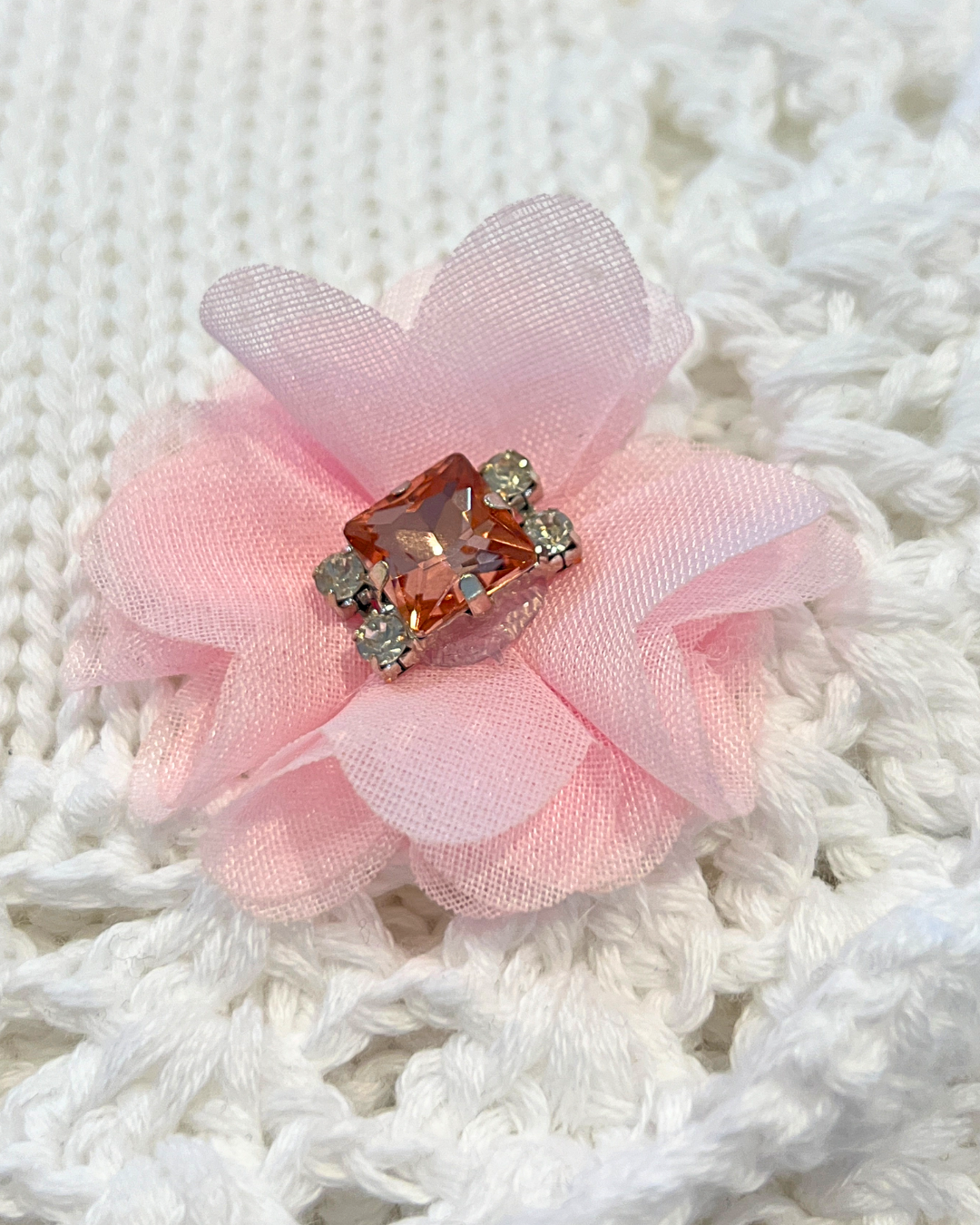 White Cotton Blanket w Lg Pink Stone/Rhinestone
