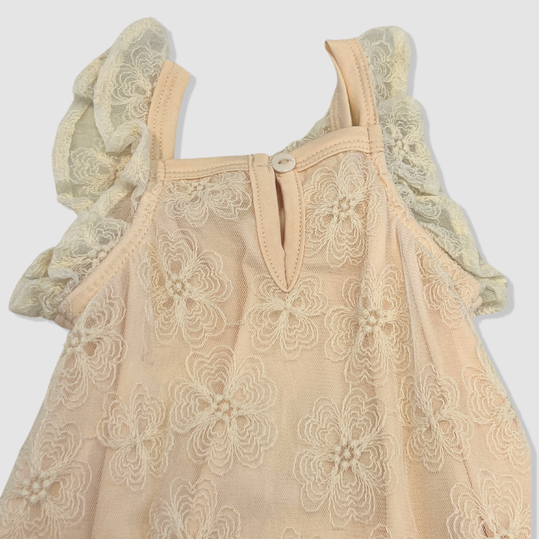 Vanilla Embroidered Net Romper