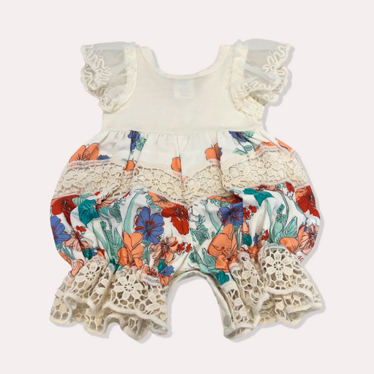 White and Oatmeal S/S Red Roses Romper