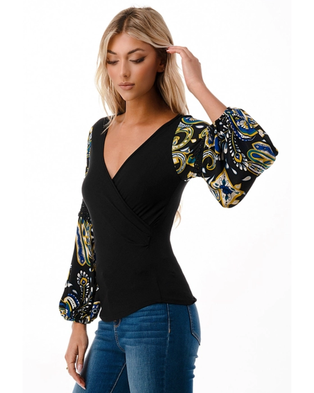 Green/Black Wrap Top