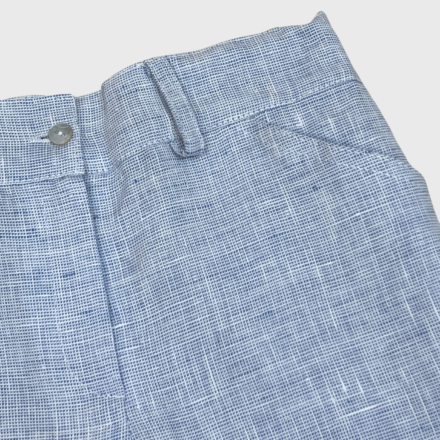 2pc Ivory/Blue Linen Tee w Shorts