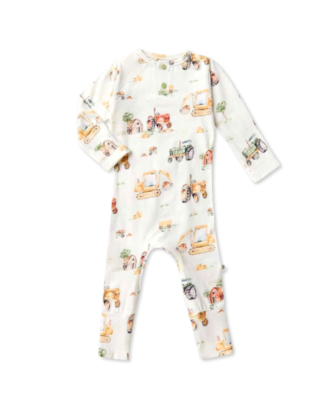 diggers and tractors baby romper, farm print growsuit, organic cotton baby clothes, baby boy tractor outfit, boutique baby romper, infant farm print one piece, baby shower gift boy, soft cotton baby footie, eco friendly baby growsuit, toddler farm themed outfit