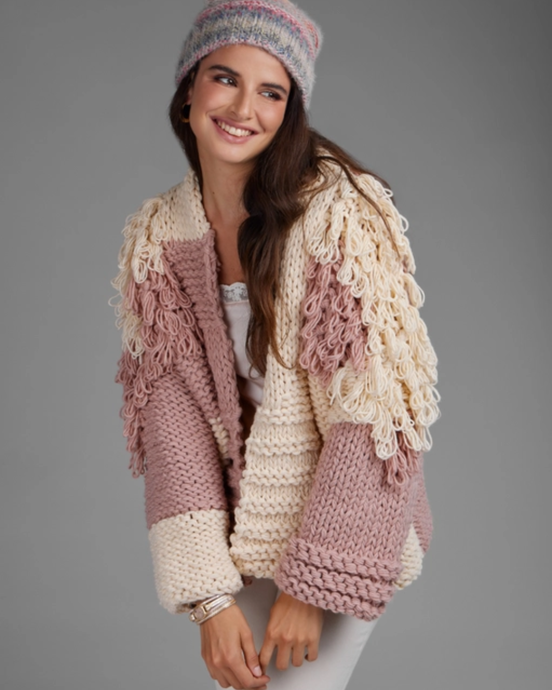 Blush & Ivory Two Tone Fringe Cardigan