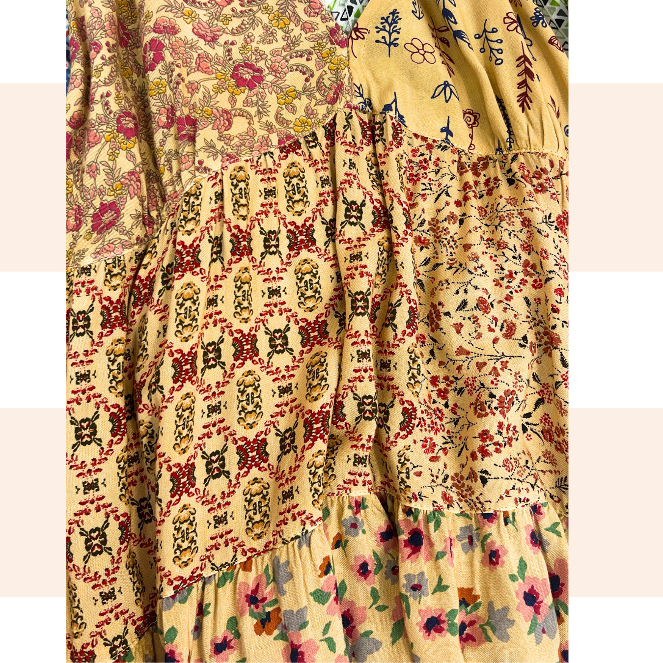 Beige Patchwork Tunic Dress