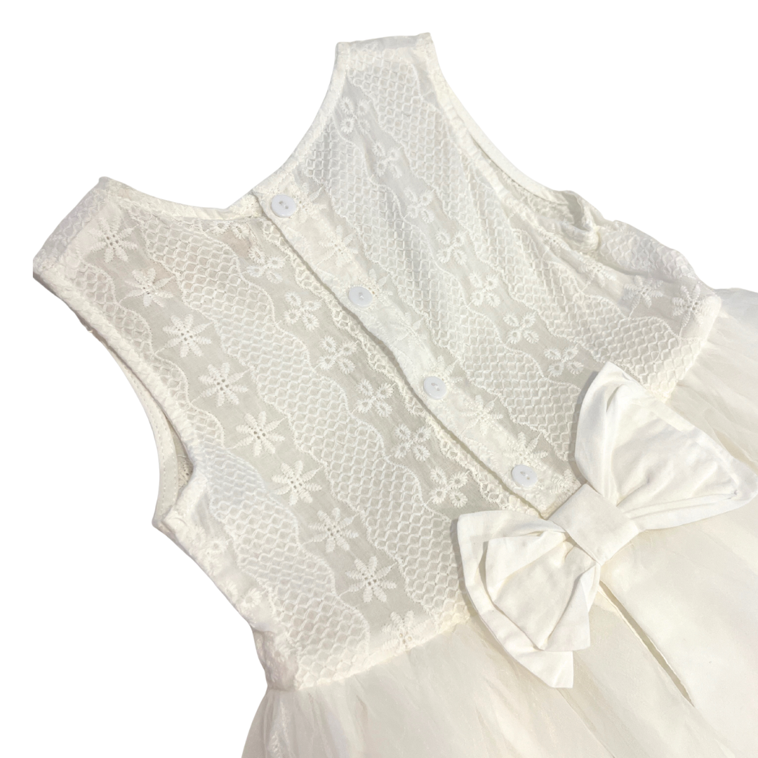white baby girl dress, lace and tulle occasion dress, flower girl dress, christening baby dress, embroidered infant dress, special occasion baby outfit, baby girl formal wear, sleeveless white toddler dress, baby tulle party dress, boutique baby girl clothing