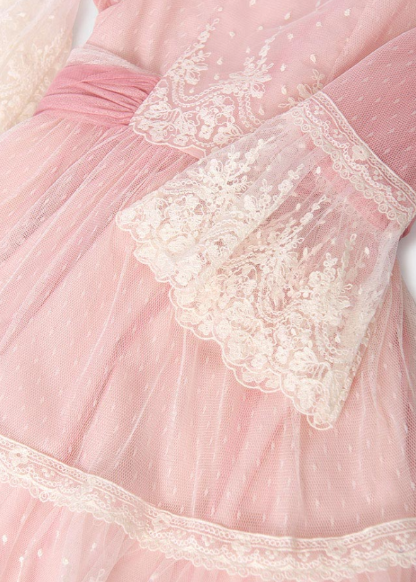 Soft Pink w Ivory Lace Overlay Dress