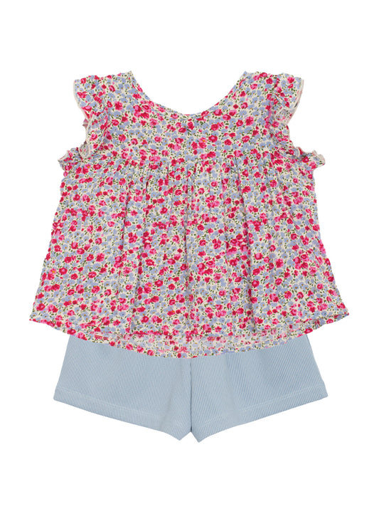 2pc Eleanor Floral Top w Blue Short