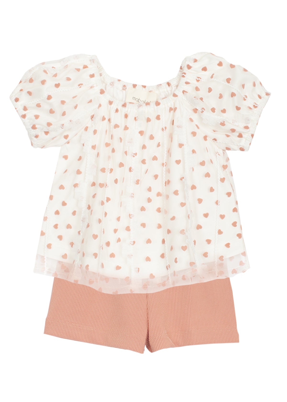 2pc Aurora Heart Netting Top w Knit Shorts