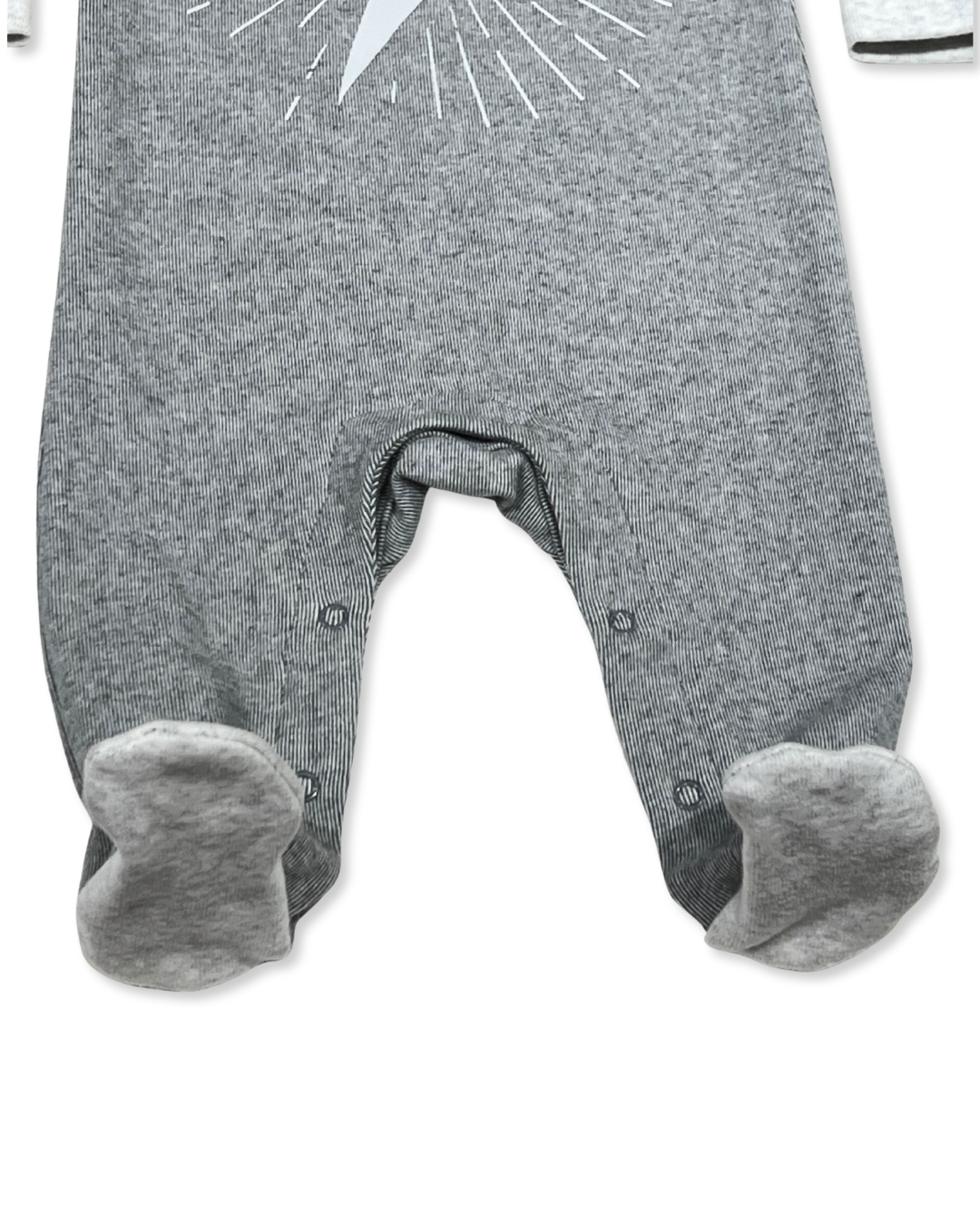 Grey Lightning Bolt Footie, Expressions Boutique, Women and childrens boutique, Woodbury, grey baby footie, baby boy lightning sleeper, boutique baby romper, infant footed one piece, soft cotton baby pajamas, newborn boy sleepsuit, snap closure baby outfit, modern baby boy footie, baby shower boy gift, lightning print baby romper