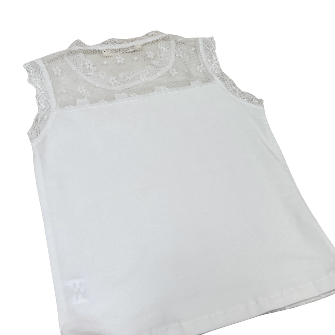 White Lace Tank w Flower and Pearl Detail on Chest