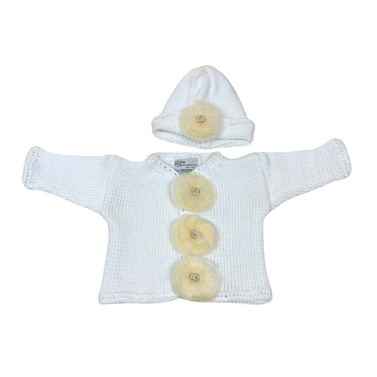 2pc Cotton Sweater w Rabbit Fur Button