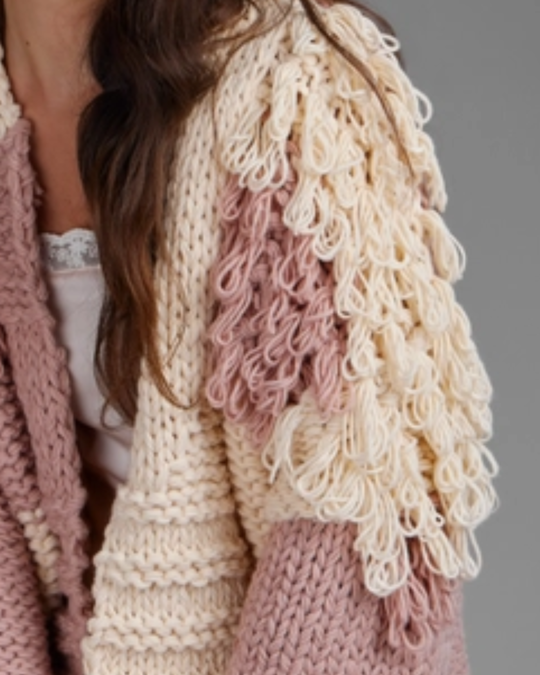 Blush & Ivory Two Tone Fringe Cardigan