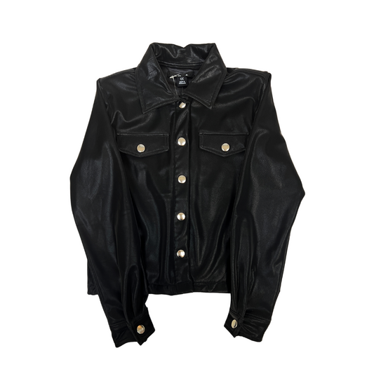 black faux suede jacket, women’s faux suede outerwear, silver button jacket, utility pocket jacket, fall layering jacket, boutique black jacket, soft suede look jacket, cropped suede effect jacket, versatile women’s jacket, modern casual jacket