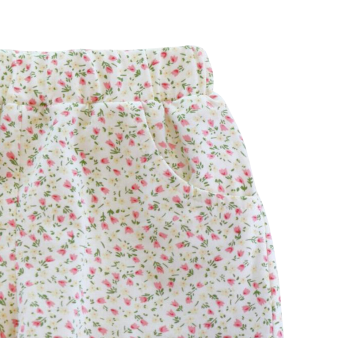 2pc Ruffled Floral Top w Bow Detail on Straps w pants