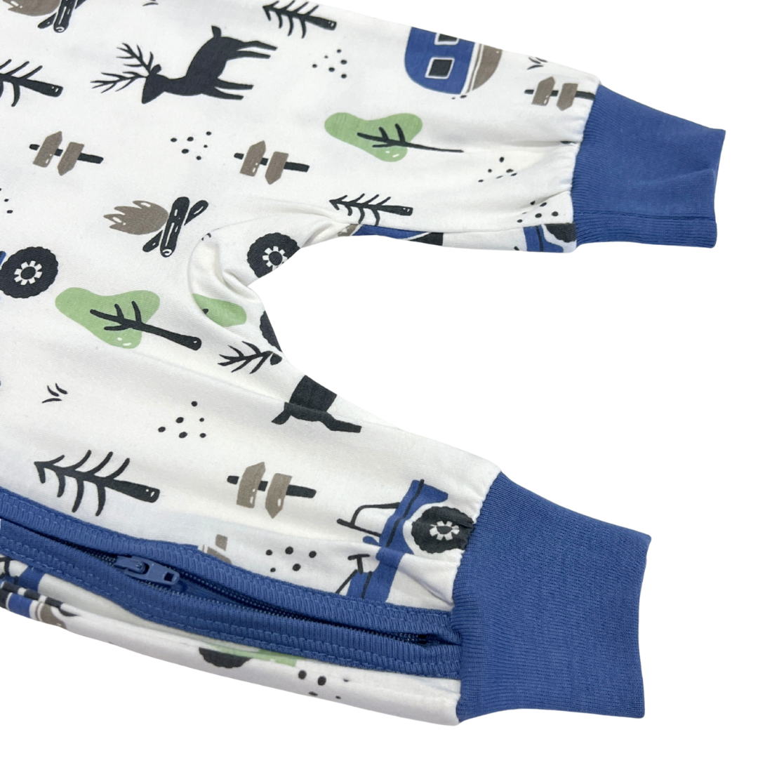baby boy romper set, woodland baby outfit, camping print romper, infant zip front romper, baby outfit with hat, adventure baby clothes, cute baby sleeper set, newborn outdoor print romper, boys’ cozy romper set, baby camp theme clothes