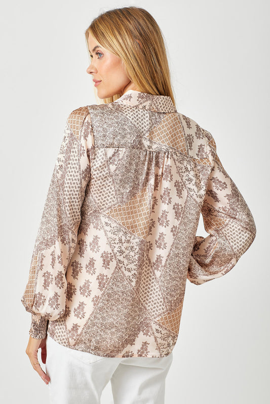 Sand Mix Pintuck Print Blouse