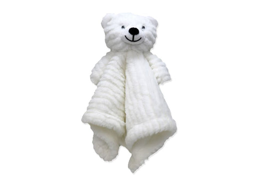 white bear baby blankie, plush baby lovey neutral, infant bear security blanket, newborn snuggle toy unisex, soft plush bear blankie, white bear baby comforter, boutique neutral baby gift, bear blankie for boys and girls, newborn cuddle bear lovey, unisex baby shower gift idea