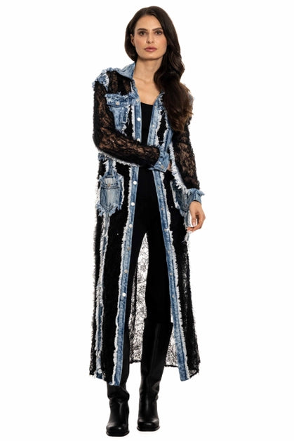 Denim w Black Lace Duster Jacket