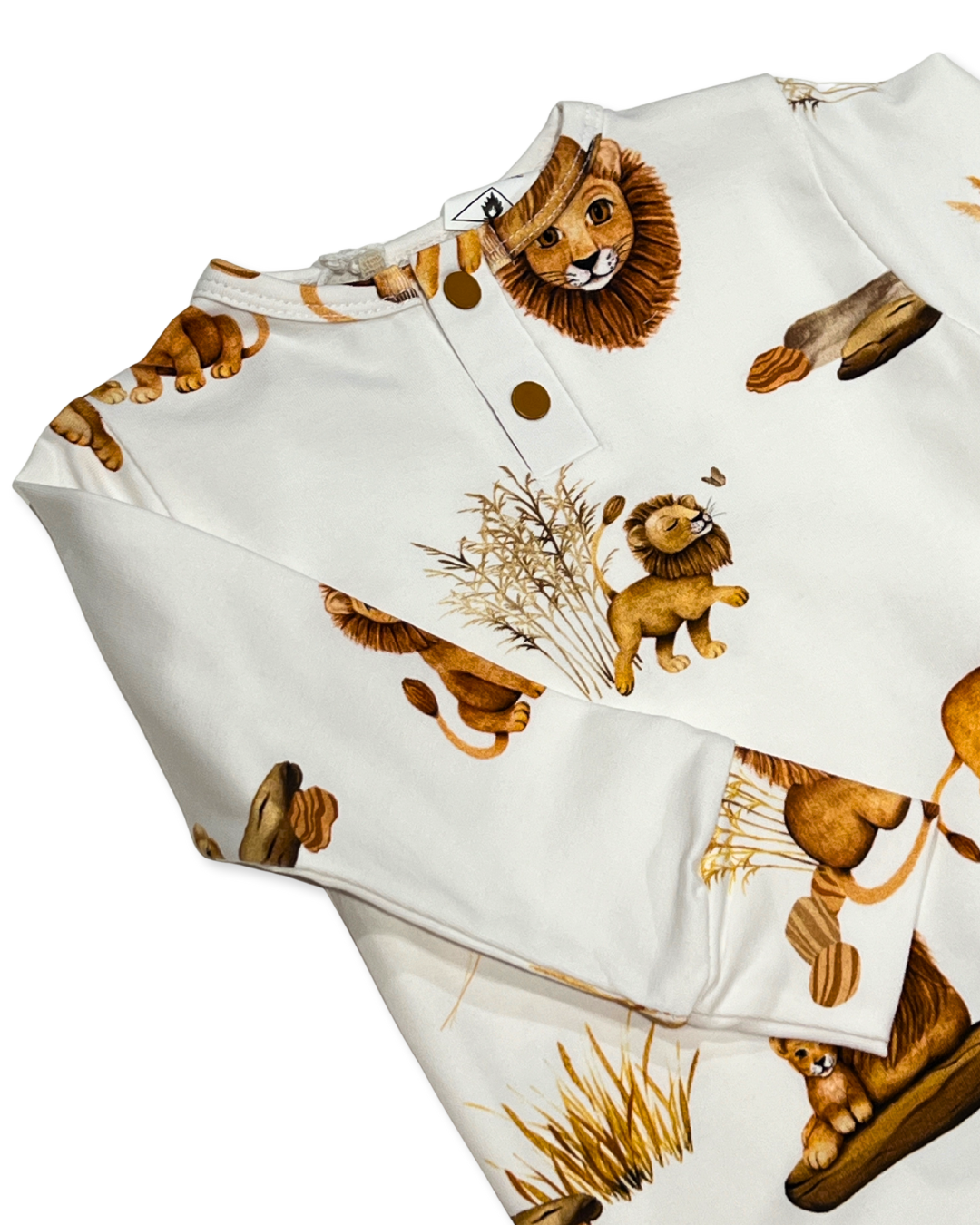 lion baby romper, organic cotton growsuit, safari print baby outfit, baby boy lion sleeper, boutique organic babywear, newborn lion romper, infant jungle print one piece, eco friendly baby clothes, baby shower lion gift, toddler safari themed romper