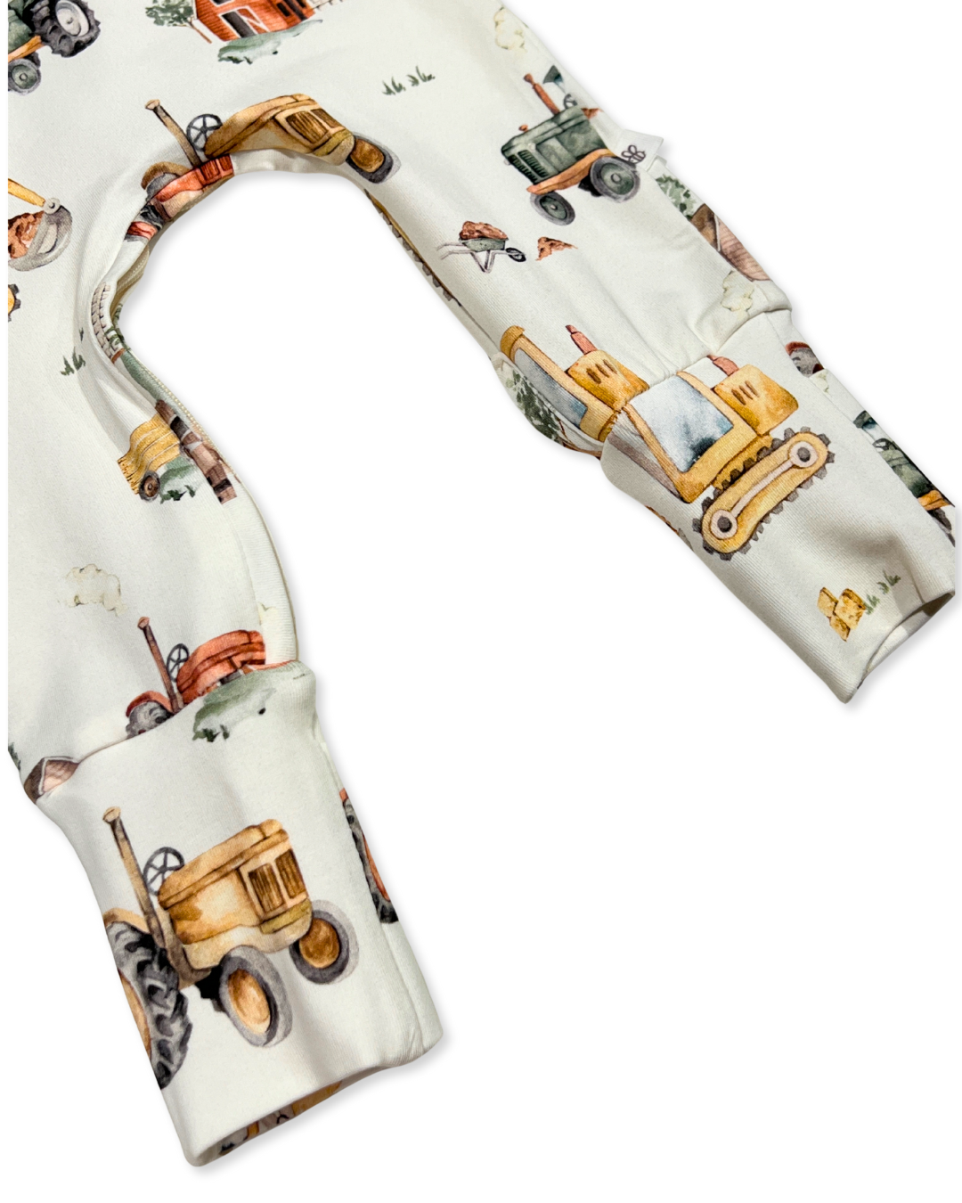 diggers and tractors baby romper, farm print growsuit, organic cotton baby clothes, baby boy tractor outfit, boutique baby romper, infant farm print one piece, baby shower gift boy, soft cotton baby footie, eco friendly baby growsuit, toddler farm themed outfit
