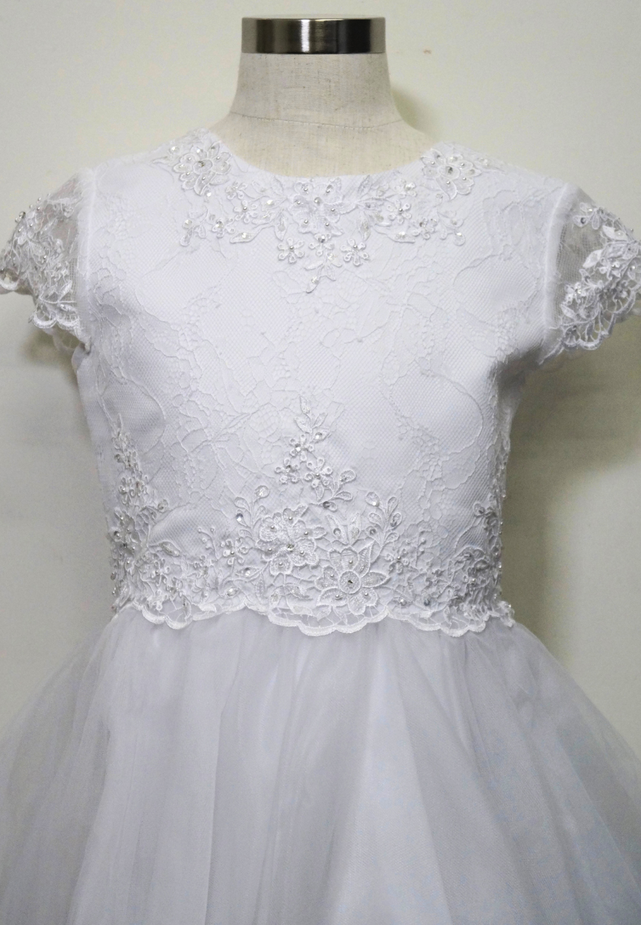 Short Sleeve Lace Bodice with Tulle Skirt Dress