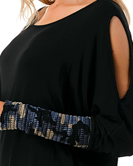 Black/Blue Camo Sleeve Top
