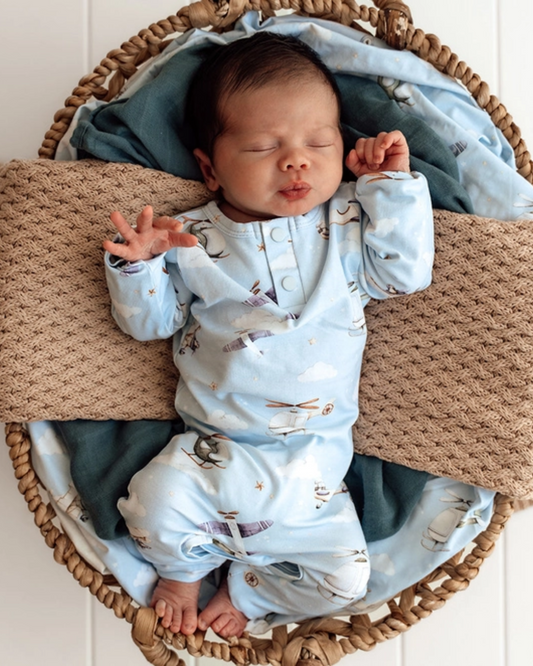 snuggle, baby organic romper, convertible baby sleeper, airplane print baby outfit, newborn footie romper, soft organic cotton baby clothes, boutique baby romper, baby boy sky romper, infant one piece outfit, eco friendly baby clothing, baby shower gift romper