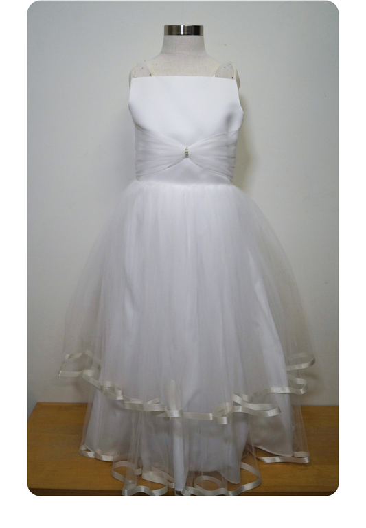 Tulle and Satin w Double Ruffle Skirt Communion Dress