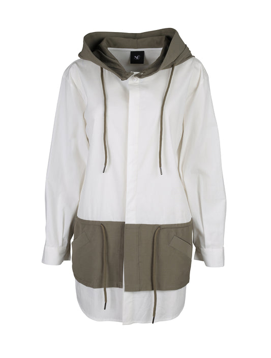 White w Army Green Shirt Jacket