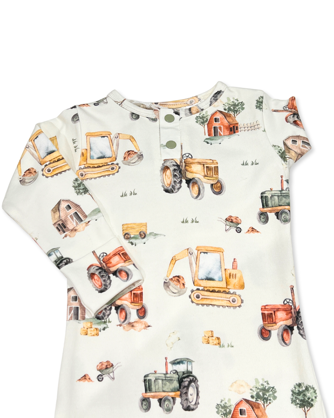 diggers and tractors baby romper, farm print growsuit, organic cotton baby clothes, baby boy tractor outfit, boutique baby romper, infant farm print one piece, baby shower gift boy, soft cotton baby footie, eco friendly baby growsuit, toddler farm themed outfit