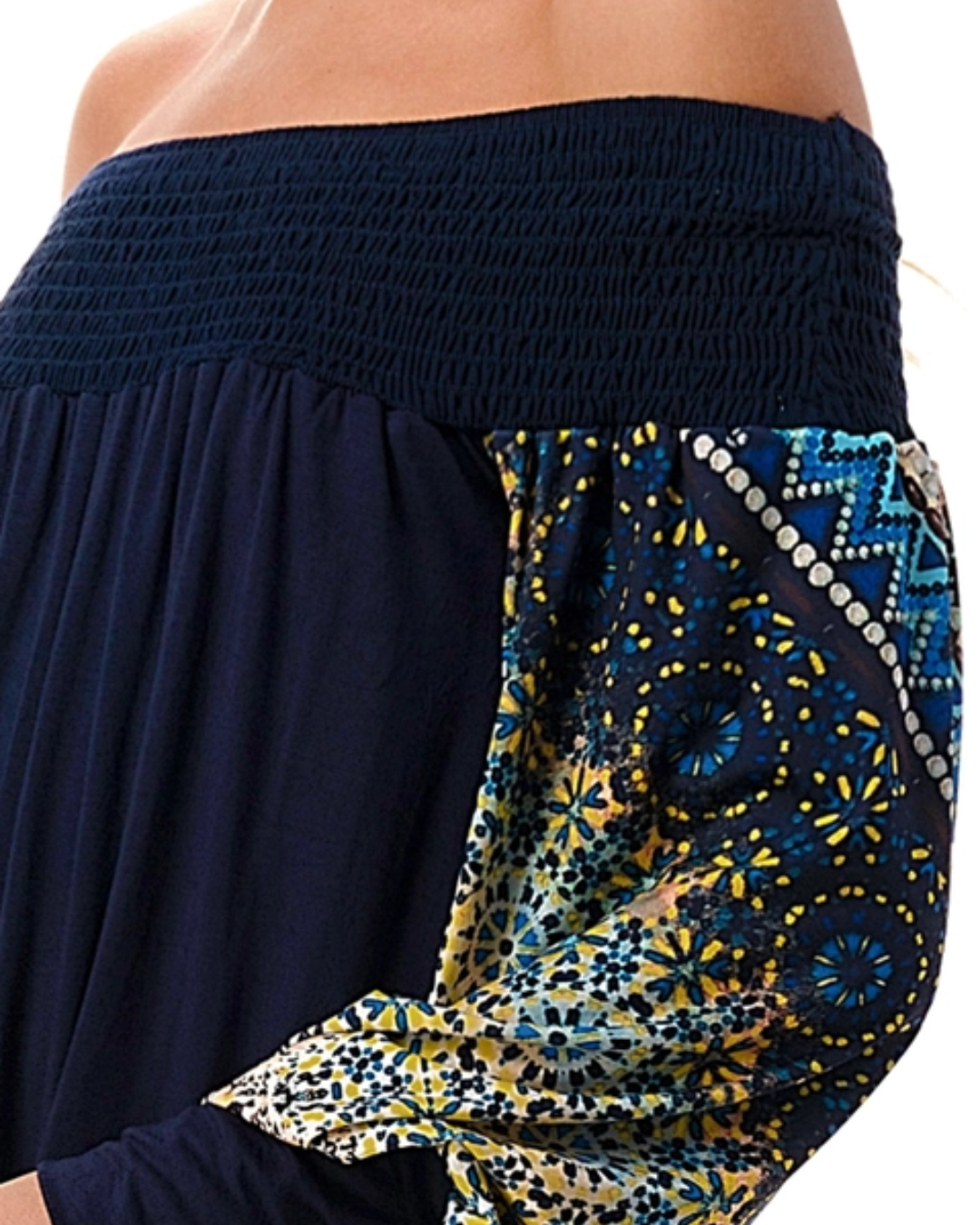 Navy/Multi Print Sleeve Off the Shoulder Top