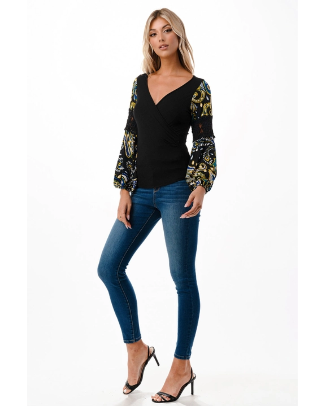 Green/Black Wrap Top