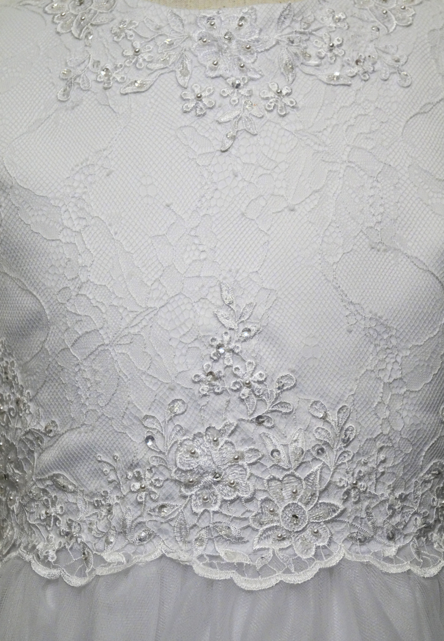 Short Sleeve Lace Bodice with Tulle Skirt Dress