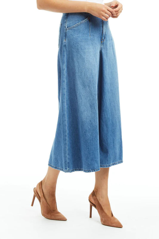 Denim Culotte w Back Waist Buckle
