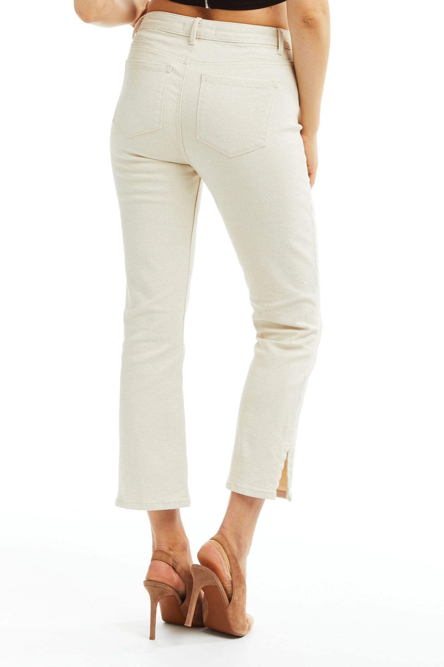 Cream High Rise Flare w Side Slit