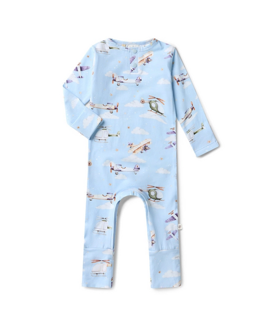 snuggle, baby organic romper, convertible baby sleeper, airplane print baby outfit, newborn footie romper, soft organic cotton baby clothes, boutique baby romper, baby boy sky romper, infant one piece outfit, eco friendly baby clothing, baby shower gift romper