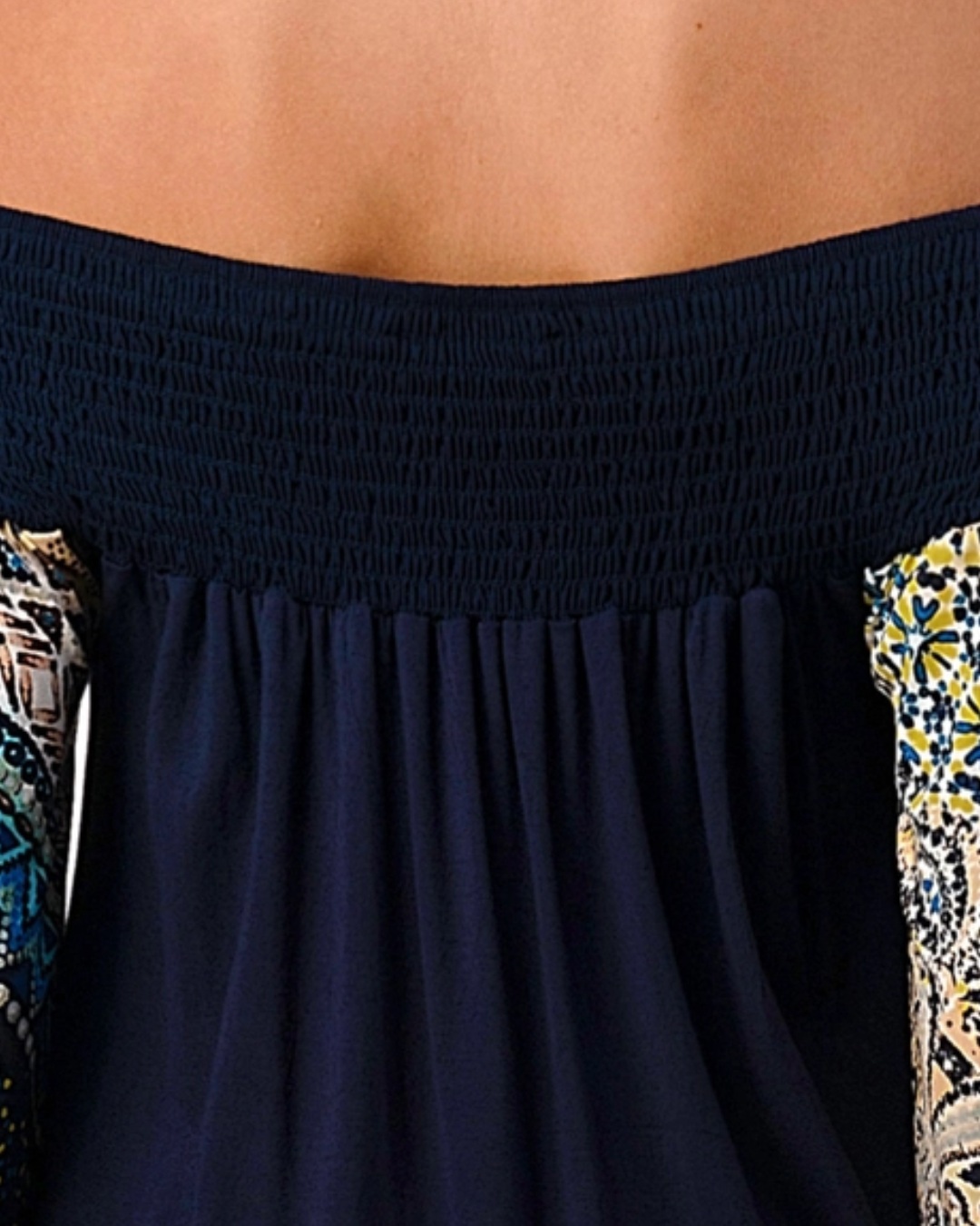 Navy/Multi Print Sleeve Off the Shoulder Top