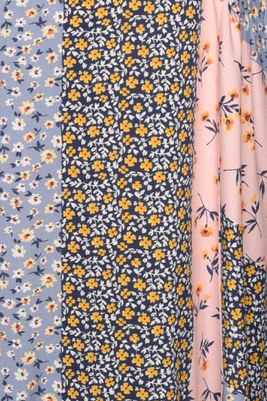 Blue Multi High-Low printed skirt w side elastic insert