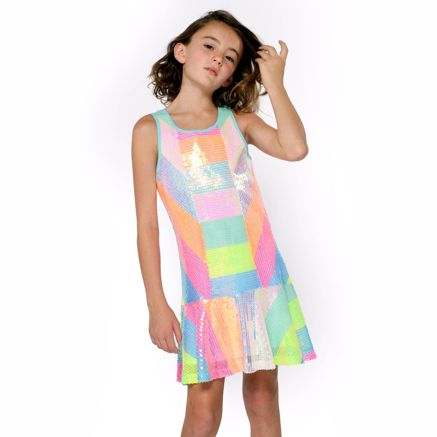 Neon Pink Dropped Waist Stripe Dress