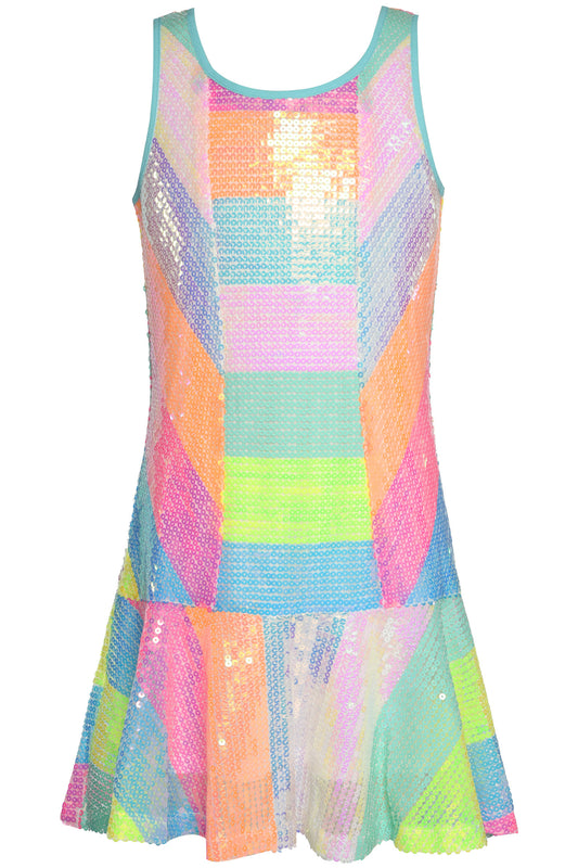 Neon Pink Dropped Waist Stripe Dress