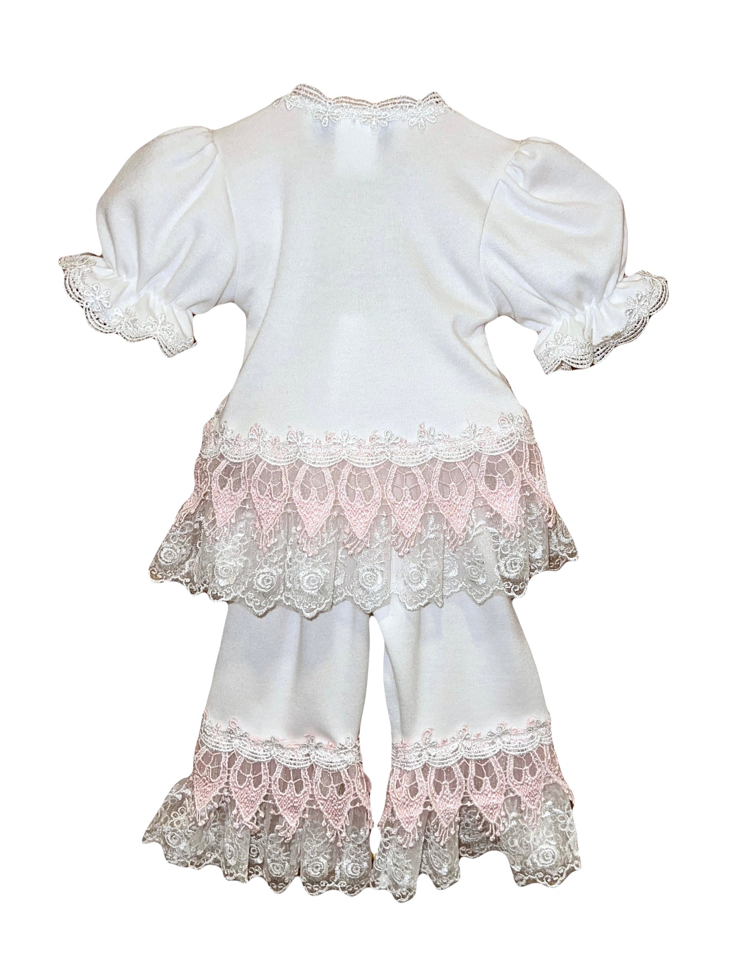 Aria 2pc White Lace w Pink Flower