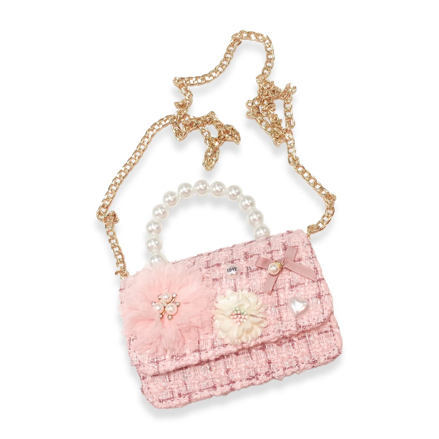 Floral Appliques Tweed Purse