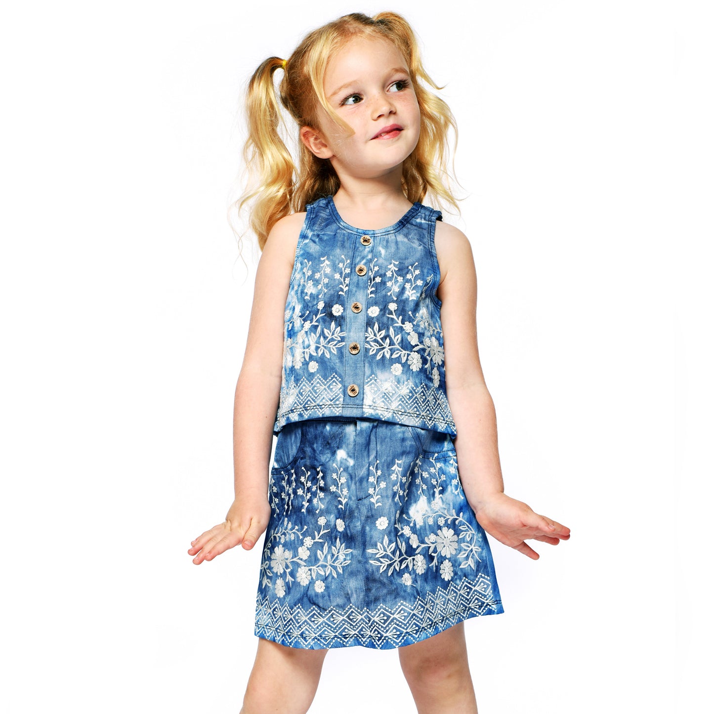 2pc Blue Multi Embroidered Mini Skirt Set