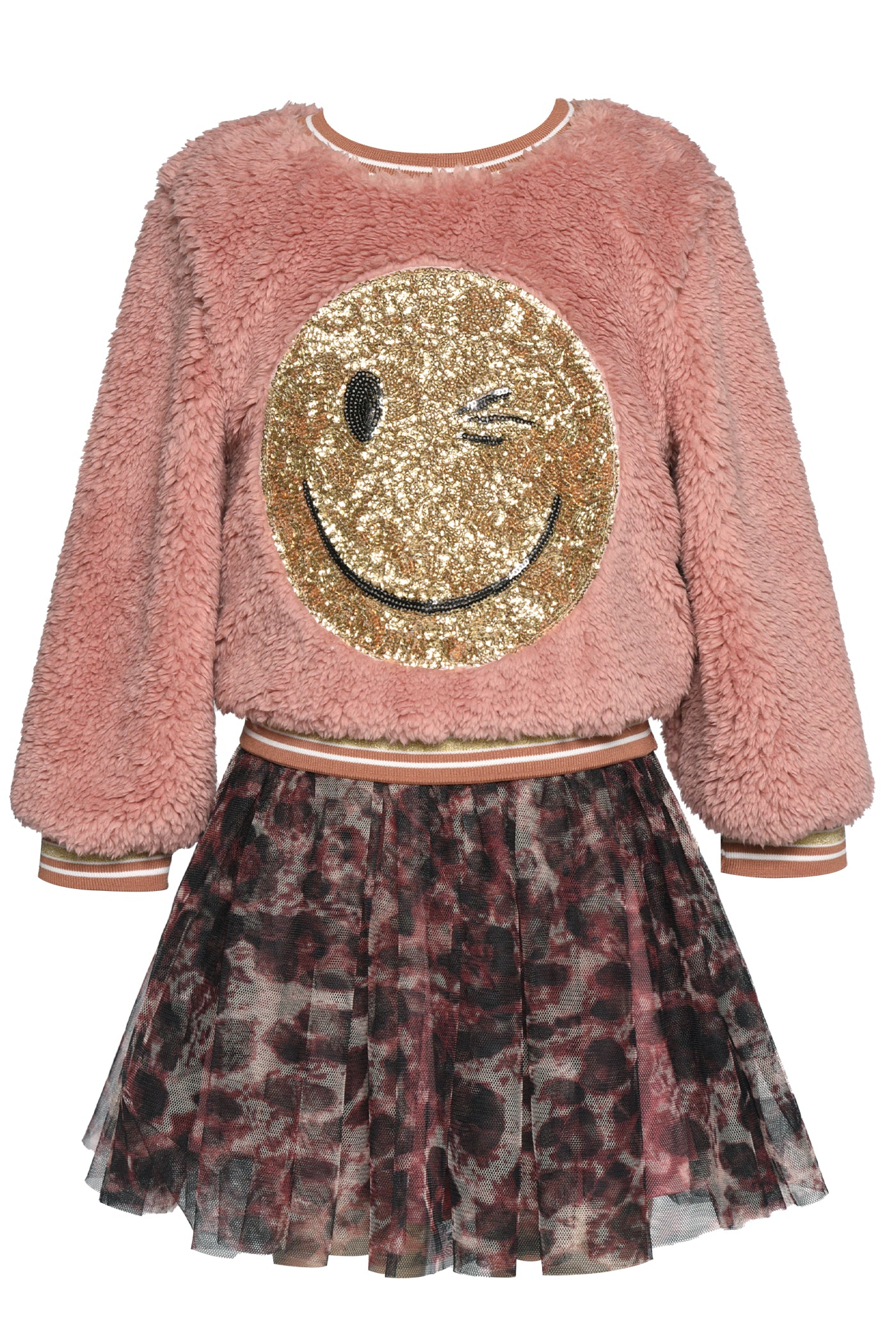 2pc Pink Smiley Face Sweater w Tulle Skirt